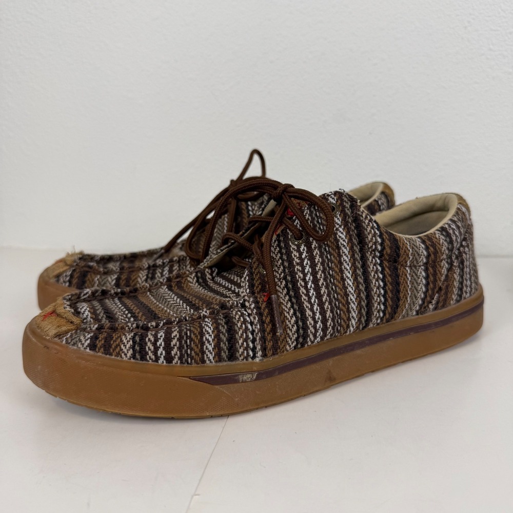 Twisted X Hooey Lopers‎ Mens 8.5 Brown Striped Textile Moc Toe Casual Shoes